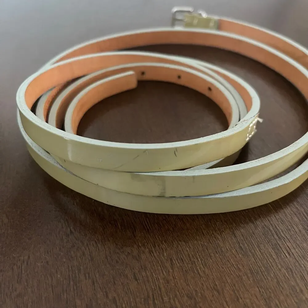 J. Crew Double Wrap Skinny Belt Patent Leather Tan Chartreuse Womens M 12725